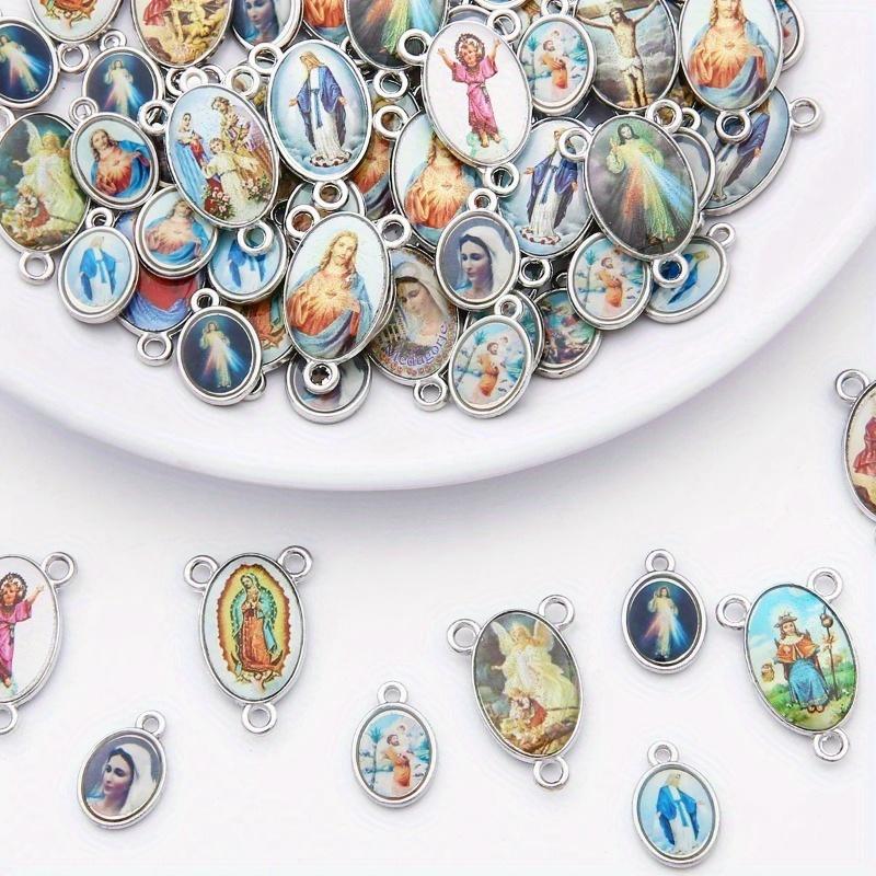 Mix 20Pcs Jesus Virgin Mary Three Hole Charm Pendant for Diy Jewelry Making Accessories Zinc Alloy Religion Pendant.