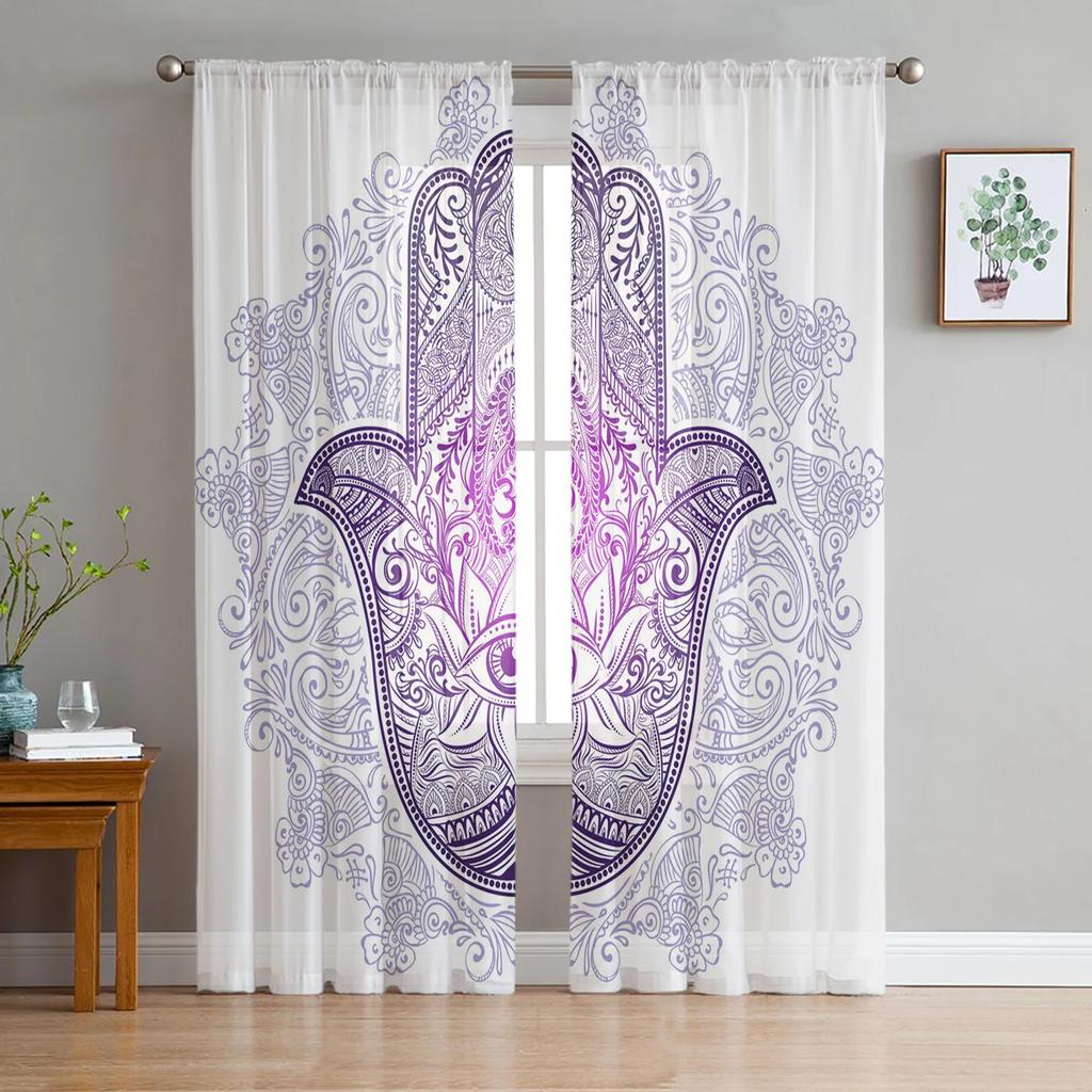 Life Of Flower Purple Tulle Curtains for Living Room Print Sheer Voile Curtain Bedroom Window Screening Drapes Blinds Home Decor