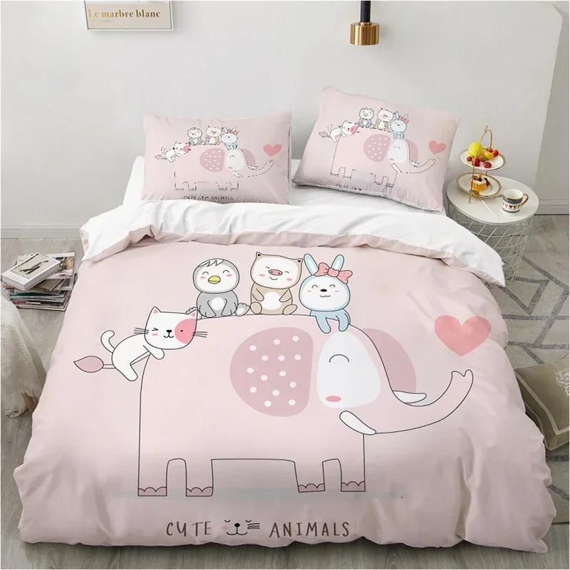 

Cute Cartoon Animals Pink Toddler Funny Cat Comfortable Duvet Quilt Cover Pillowcase Bedding Set Bedroom Decoration Home Textile 70x133cm 2pcs