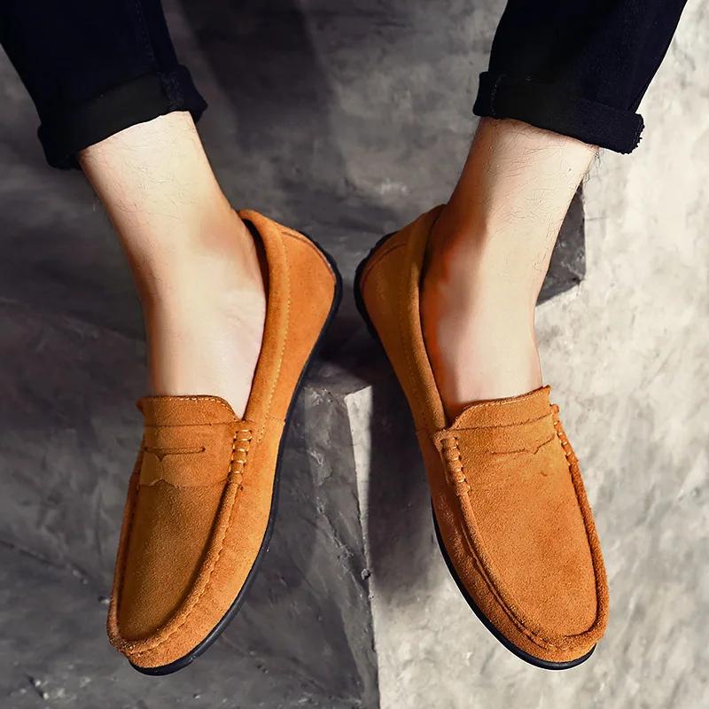 Fashion Premium Suede Leather Loafers Breathable Lining Cushioned Insole 2025 Spring Collection Anti-Slip Sole Men Shoes Big Size 38-47