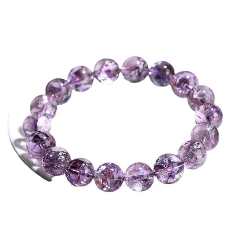 Natural Amethyst Crystal Bead Bracelet Women Men Smooth Polished Round Beads Boho Chic Jewelry Gift