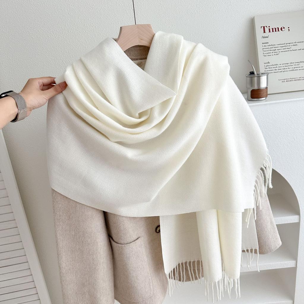 Classic Solid Tassel Scarf Men Women Fall Winter Imitation Cashmere Thick Versatile Shawl Causal Wrap Warm Muffler Male Female