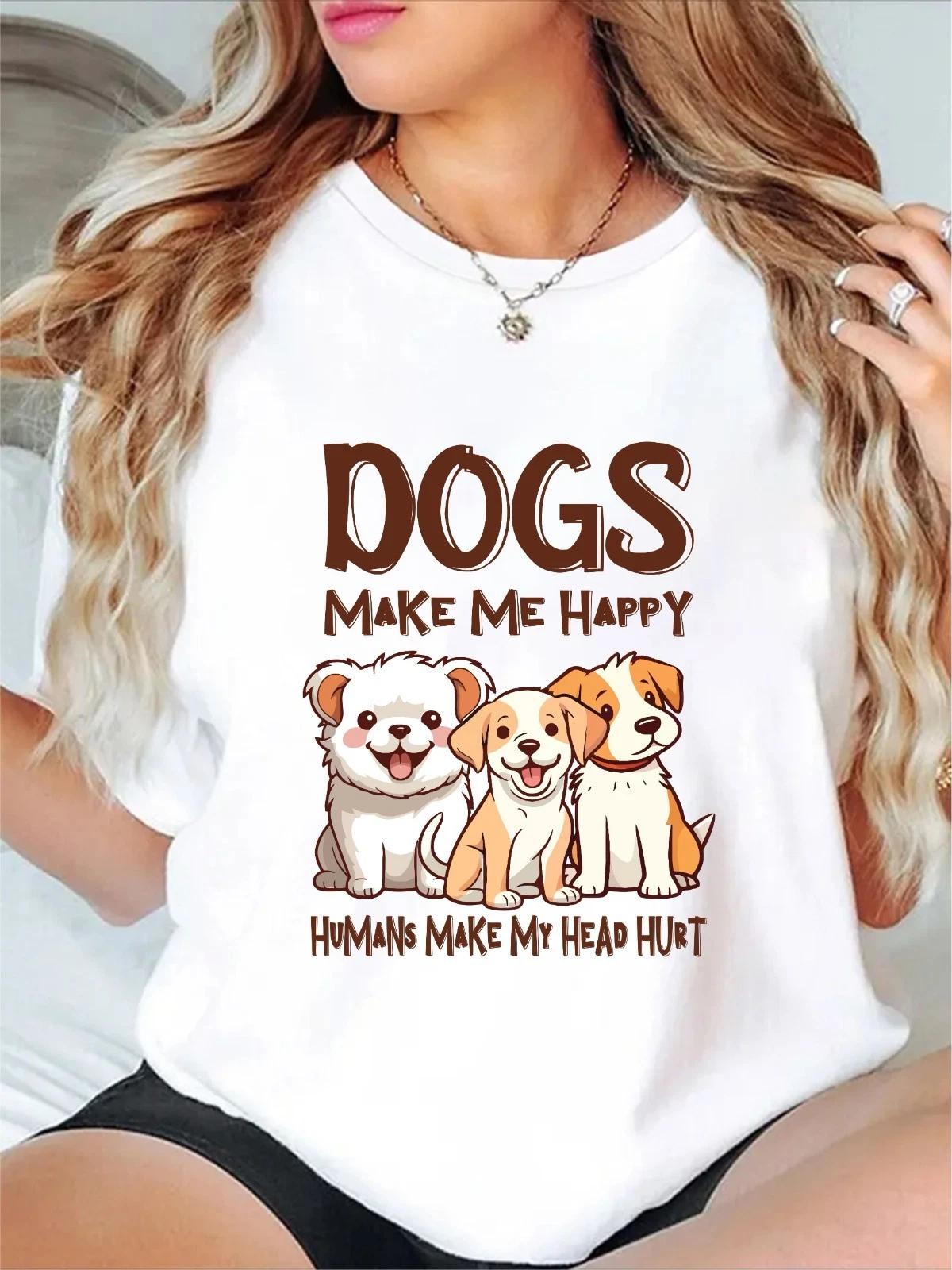 

Dogs Make Me Happy 100% Cotton T-shirt Mens Tees Top Humans Make My Head Hurt Funny Dog Lover Gift Tee Top 3XL