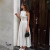 French temperament white cotton and linen vest skirt women's summer new round neck waist A pendulum skirt long skirt women's clothing