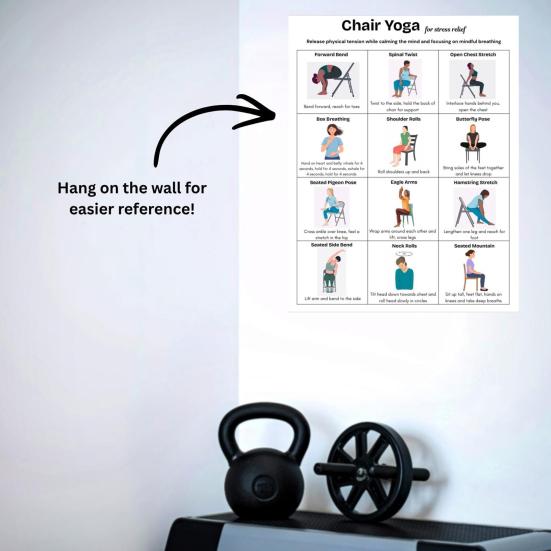 3er Set Stuhl-Yoga-Poster für Senioren, Übungsplan mit geringer Belastung zum Dehnen für ältere Menschen, Anleitung für das morgendliche Training im Sitzen für Flexibilität