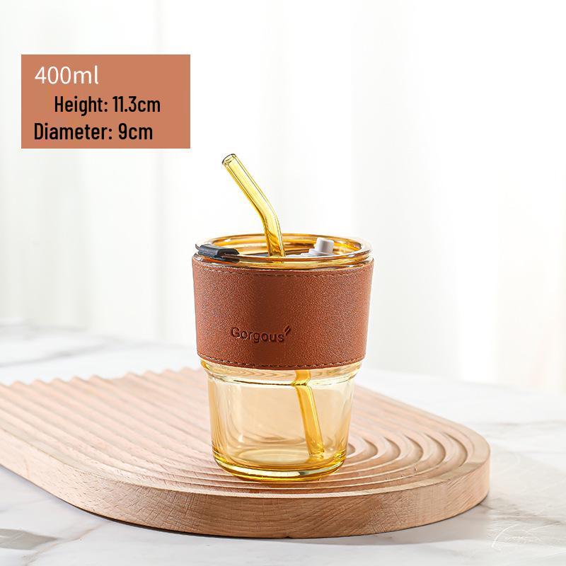 Stylish Ins-Style Bamboo Joint Glass Cup with Straw - Perfect Gift for Girls 301-400ml