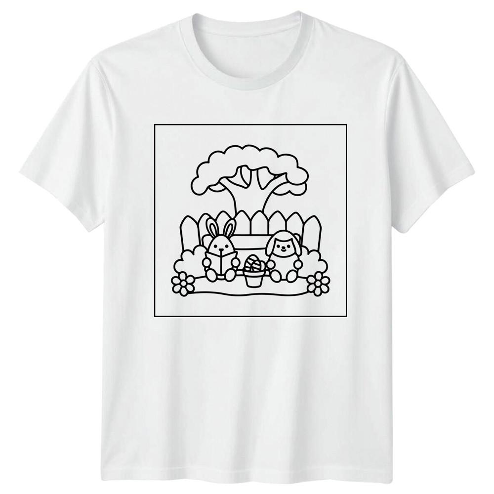 Easter Bunnies Reading Books Unisexs TShirt Ladies Tee Graphic Unisex Top S