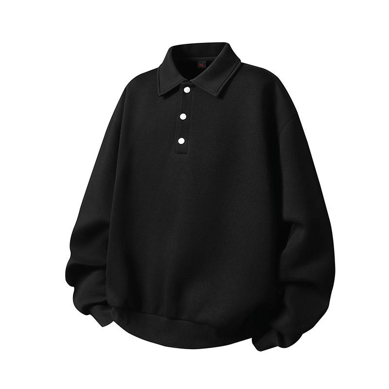

Men s Heavyweight Retro Lapel Hoodie - Spring/Autumn Casual Long Sleeve XL чорний