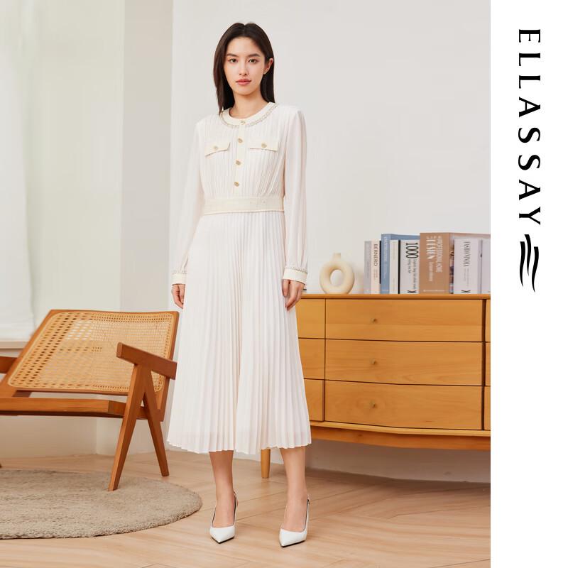 

ELLASSAY 2025 Early Spring Beaded Sequin Tulle Patchwork Mid-Length Dress L