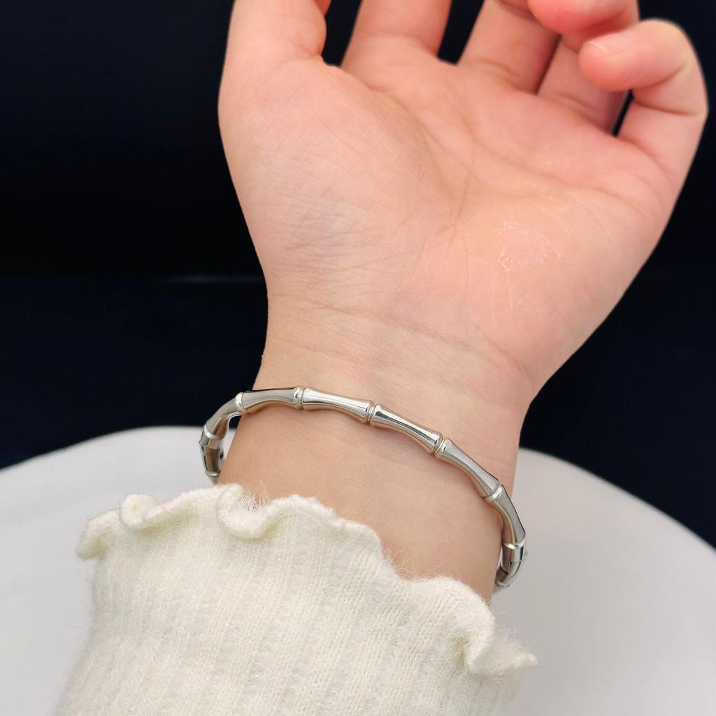 High-End Women's Silver Titanium Steel Zircon Bangle Bracelet