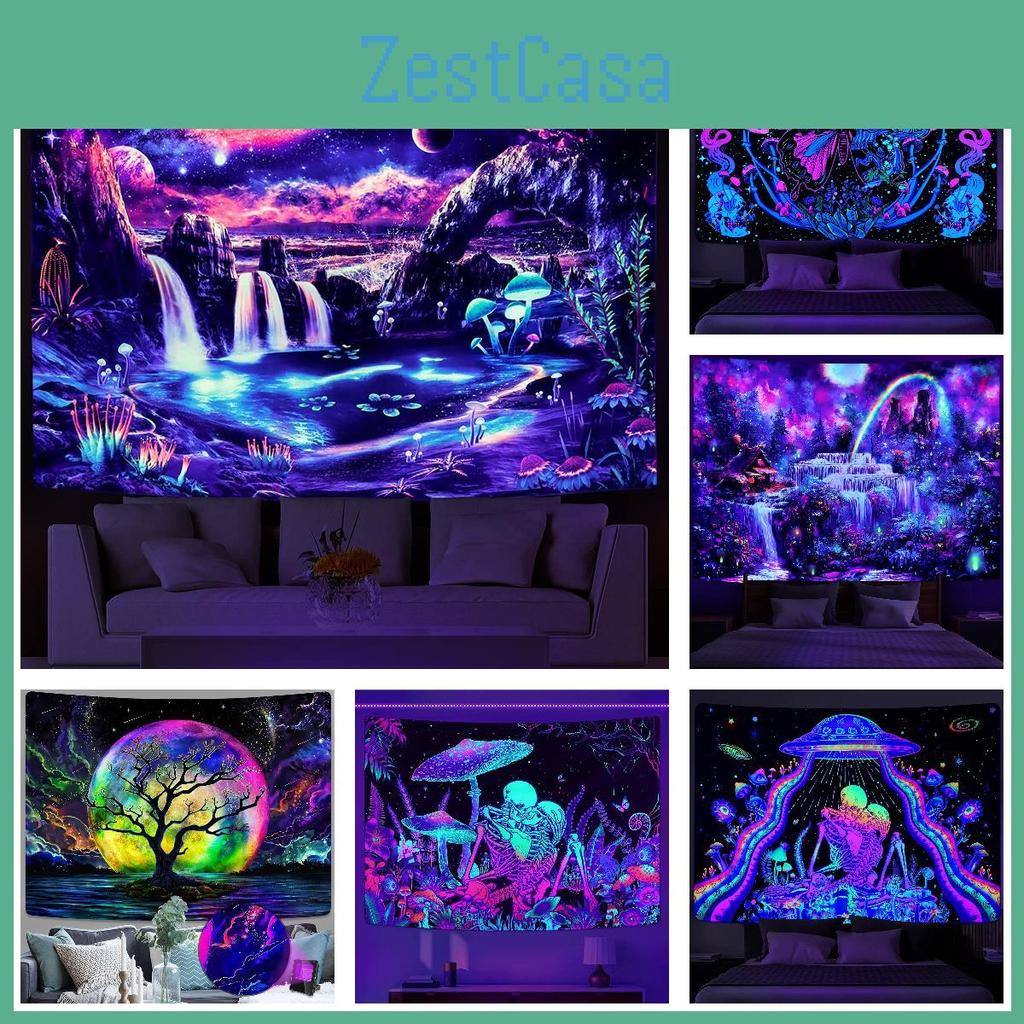 Planet Blacklight Tapestry Trippy Galaxy Uv Reactive Waterfall Landscape Wall Funny Tapestries Mysterious Mushroom Bohemia Tapiz