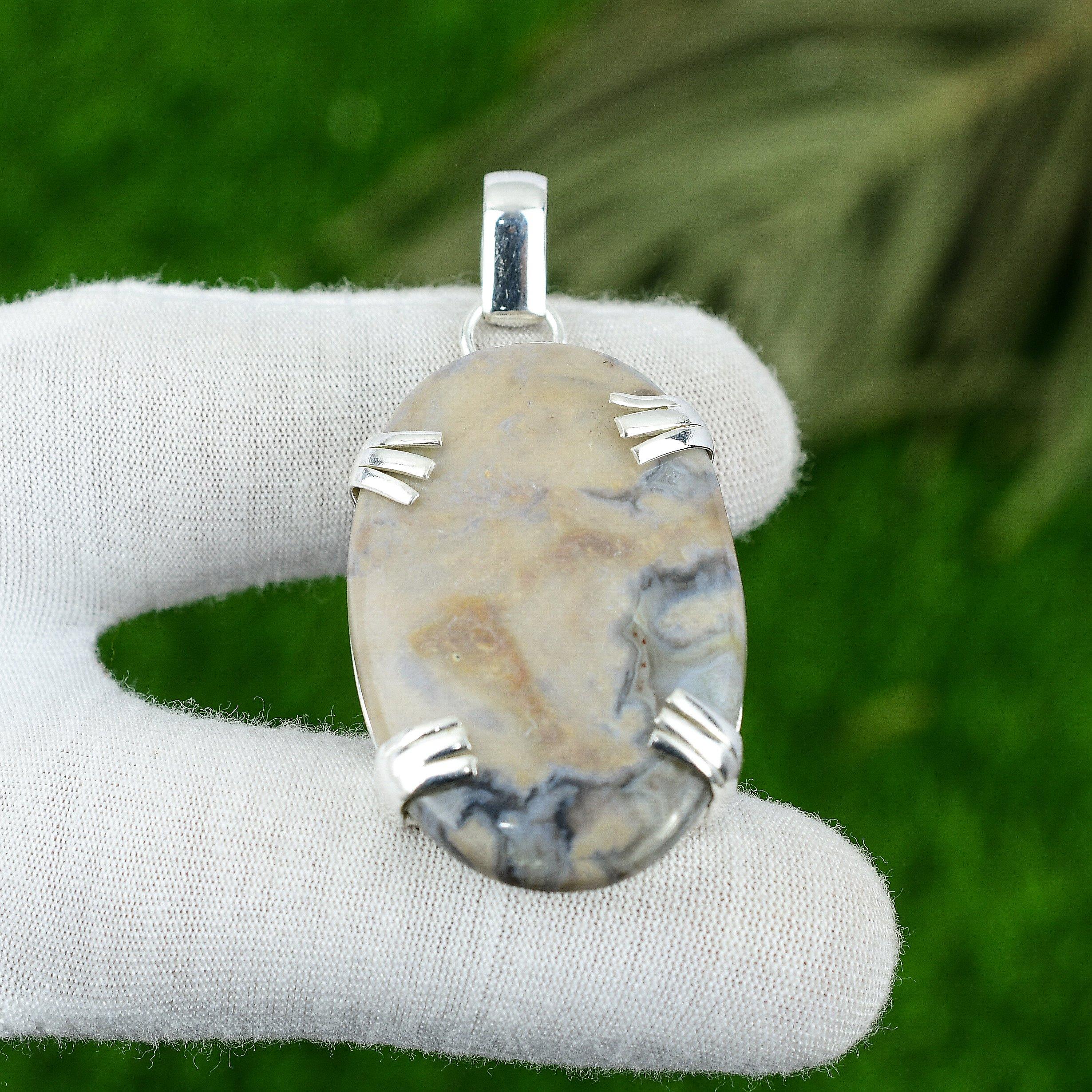 

Natural Crazy Lace Agate Gemstone Pendant 925 Sterling Silver Jewelry For Women
