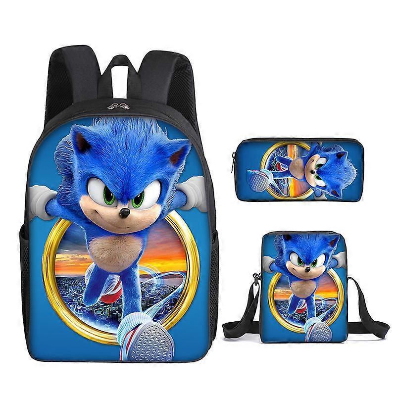 Sonic Elementary School Student Schoolbag Three-piece Set Anime Cartoon Backpack Shoulder Bag Pencil Case  57-NMAOV