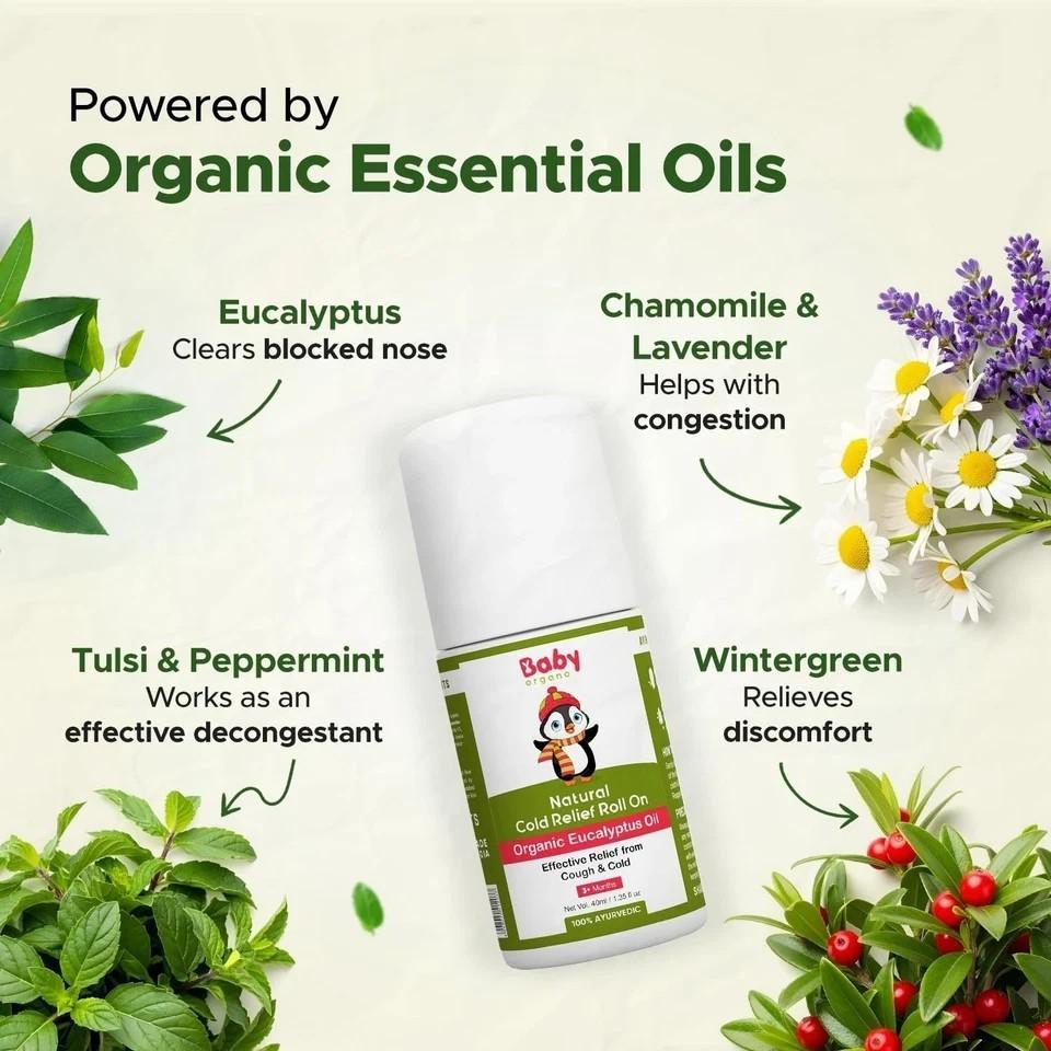 BabyOrgano Natural Cold & Cough Relief Roll On Organic Eucalyptus Oil 40ml