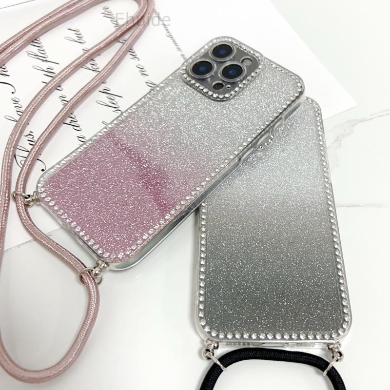 Чехол с ремешком и блестками-алмазами для Samsung Galaxy S25 Ultra S24 Plus S21 S22 S20 S23 FE A56 Ударопрочный с ремешком для ношения через плечо Прозрачный чехол