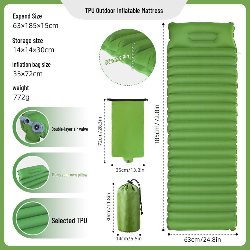 Ultra-Elastic Single Camping Mat: Moisture-Proof, Portable TPU Inflatable Mattress.