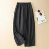 Wool Blend Plaid Straight-leg Pants Elastic Waist Casual Trousers