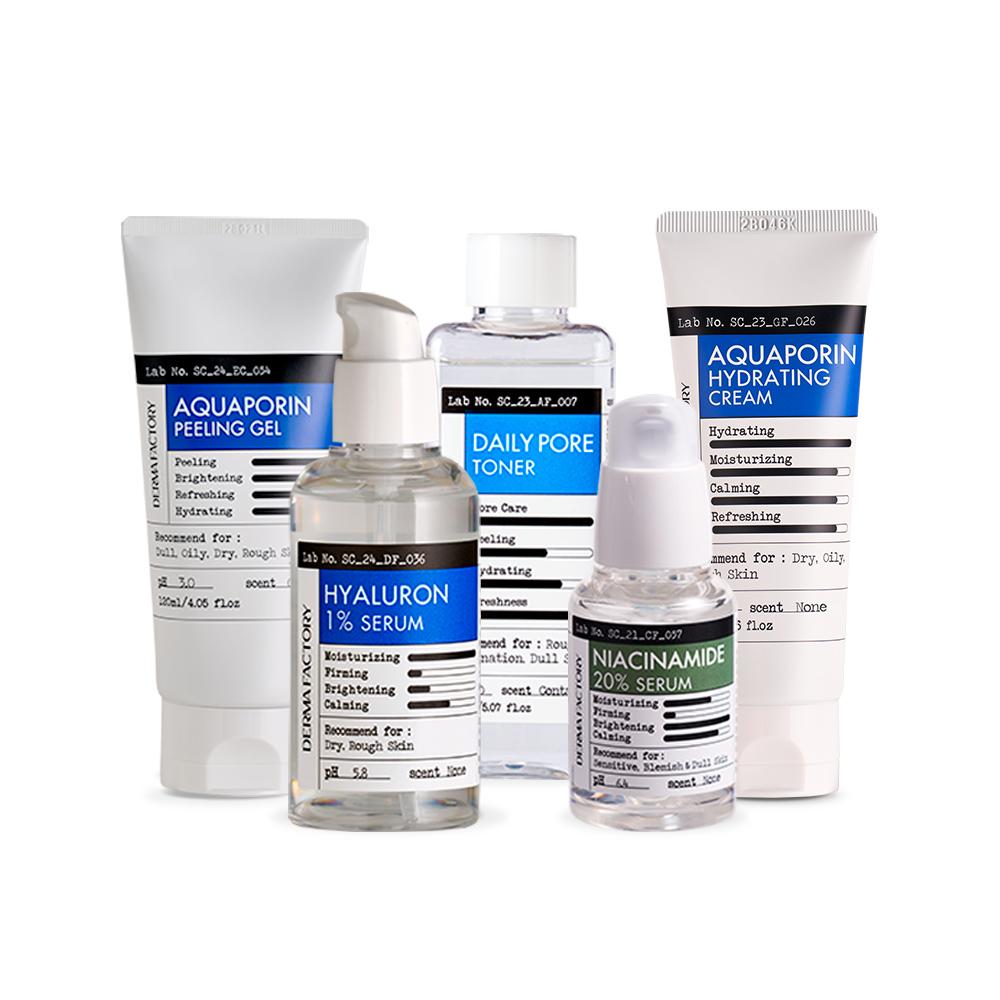 Dermafactory Sebum & Moisture Balance 5-Piece Set – Aquaporin, Daily Pore Toner, Hyaluron, Niacinamide, Korean