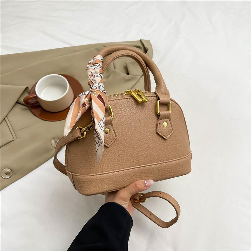 New Fashion Lychee Pattern Silk Scarf Double Pull Shell Bag Portable Shoulder Oblique Span Women's Bag