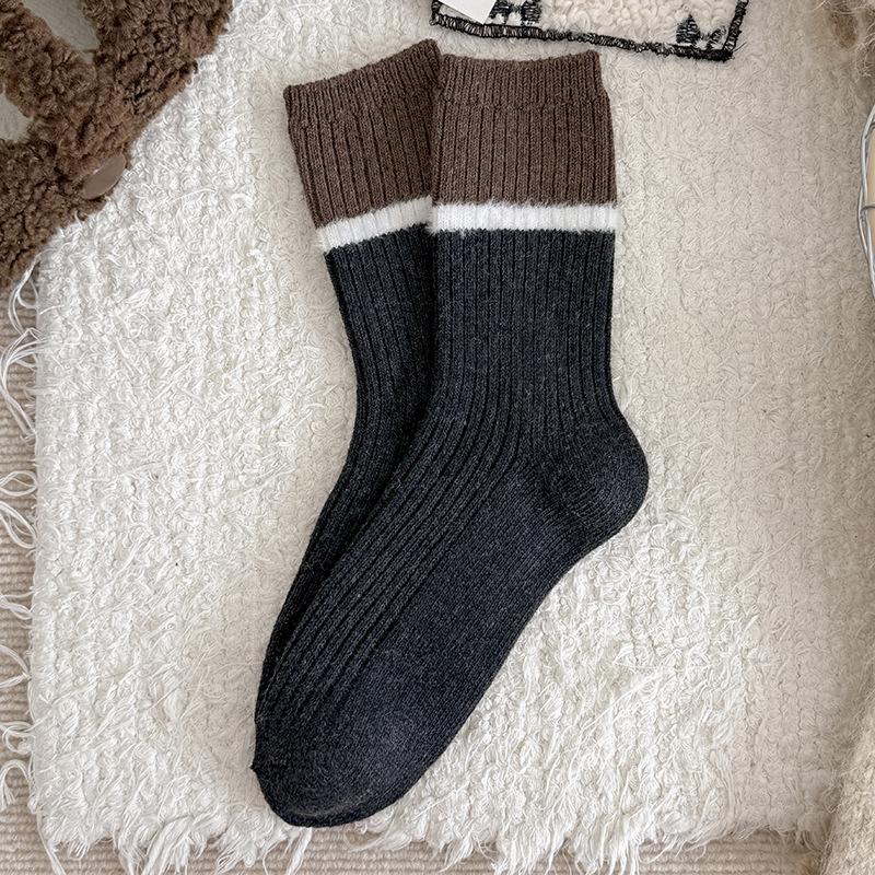 Wool Socks Children'S Stacking Socks Tide Season Warm Color Matching Maillard Retro Velvet Thickened Medium Tube Socks
