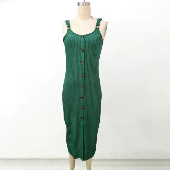 Women's Sleeveless Ribbed Knit Maxi Dress Summer Bodycon Button Down Long Tank Dress Sexy Slim Fit High Slit Office Work Dress