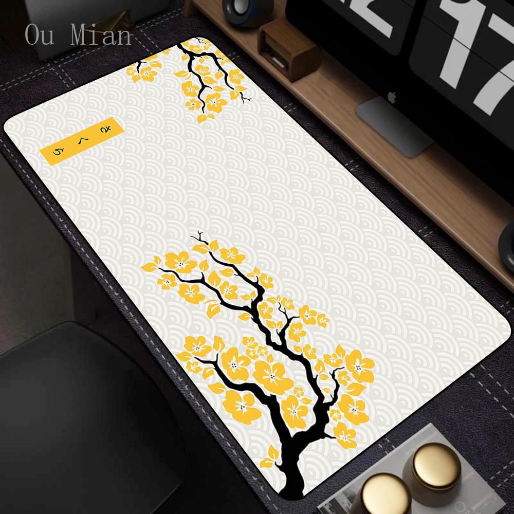 Gelbe Große Mausmatte Sakura Mauspads Große Gamer Schreibtischmatte 40x90cm Gummi Tastaturmatten Große Schreibtischmatte Beste Mauspads Mit Verriegeltem Rand
