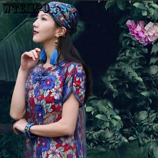 WTEMPO Women Casual Mexican Style Ethnic Vintage Embroidery Flower Black Blue Pink Red Printed Hats