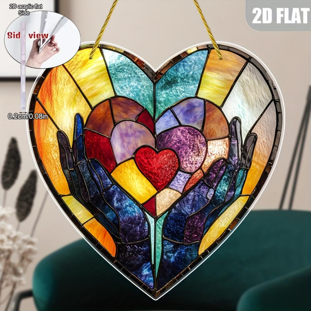 1pc Handheld Heart-Shaped Sun Catcher, Garden Sun Catcher, Decorative Plaque and Ornament, Colorful Window Hanging, Floral Decoration, Holiday Gift 