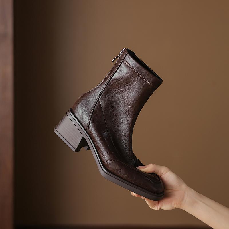 Krazing Pot Microfiber Winter Square Toe Modern Size 33 Boots Size 43 Zipper Fashion Ankle Boots