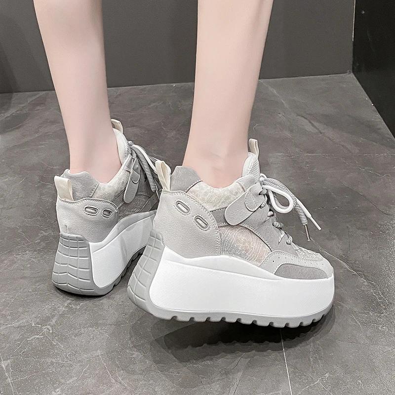 Fashion 11CM Women Chunky Sneakers Spring Autumn Breathable Casual Shoes Wedge Heels Platform Shoes Chaussures Femme Sports Dad Shoes