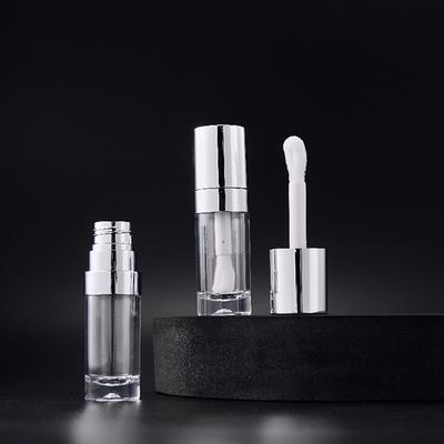 Tubo de brillo labial vacío portátil de 10 ml, de plástico, con cerdas gruesas y recipiente transparente.