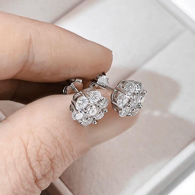 S925 Sterling Silver Moissanite Stud Earrings 1.4ct 7 Stones Flower Women Earring For Party Engagement Fine Jewelry Earings