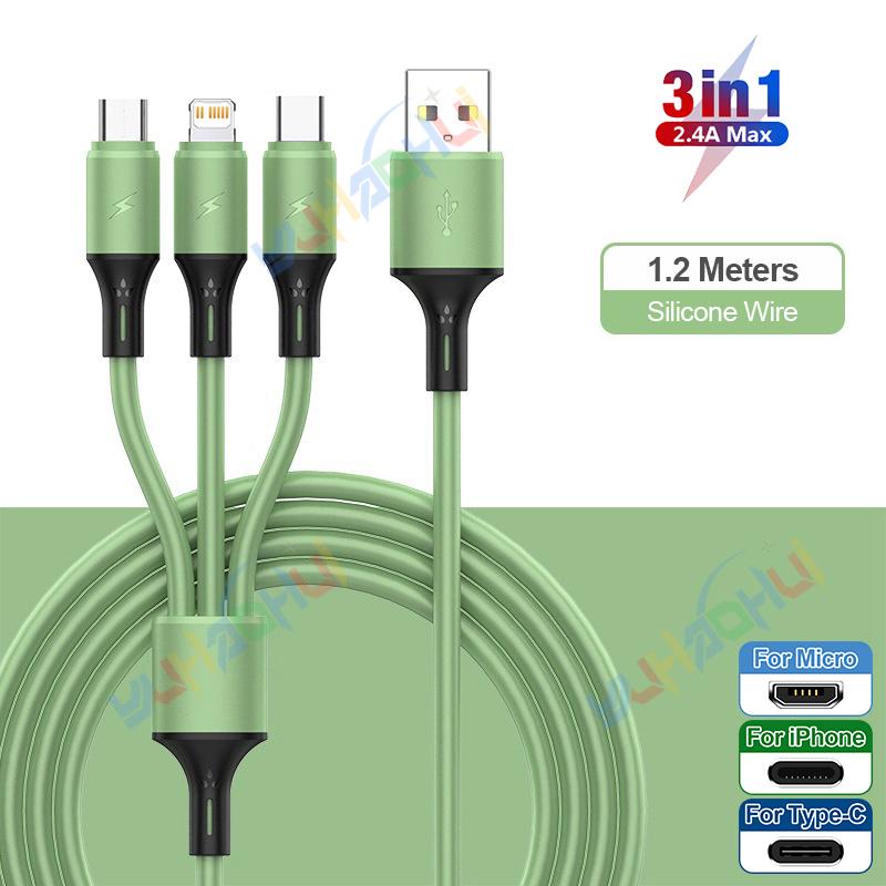 2.4A Max 3 w 1 kabel USB szybkie ładowanie kabel błyskawicy do iPhone'a typu C kabel do ładowania telefonu komórkowego do Xiaomi Samsung USB Micro