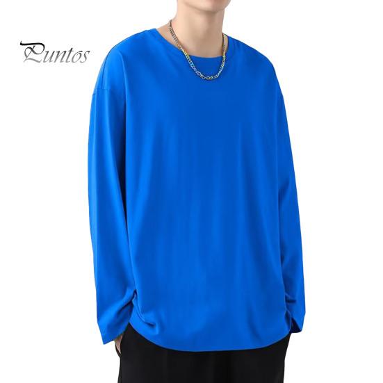 Herren T-Shirt Rundhals Langarm Einfarbig Pullover Tops Lockere Passform Weiches Atmungsaktives T-Shirt Home Gym Street Wear