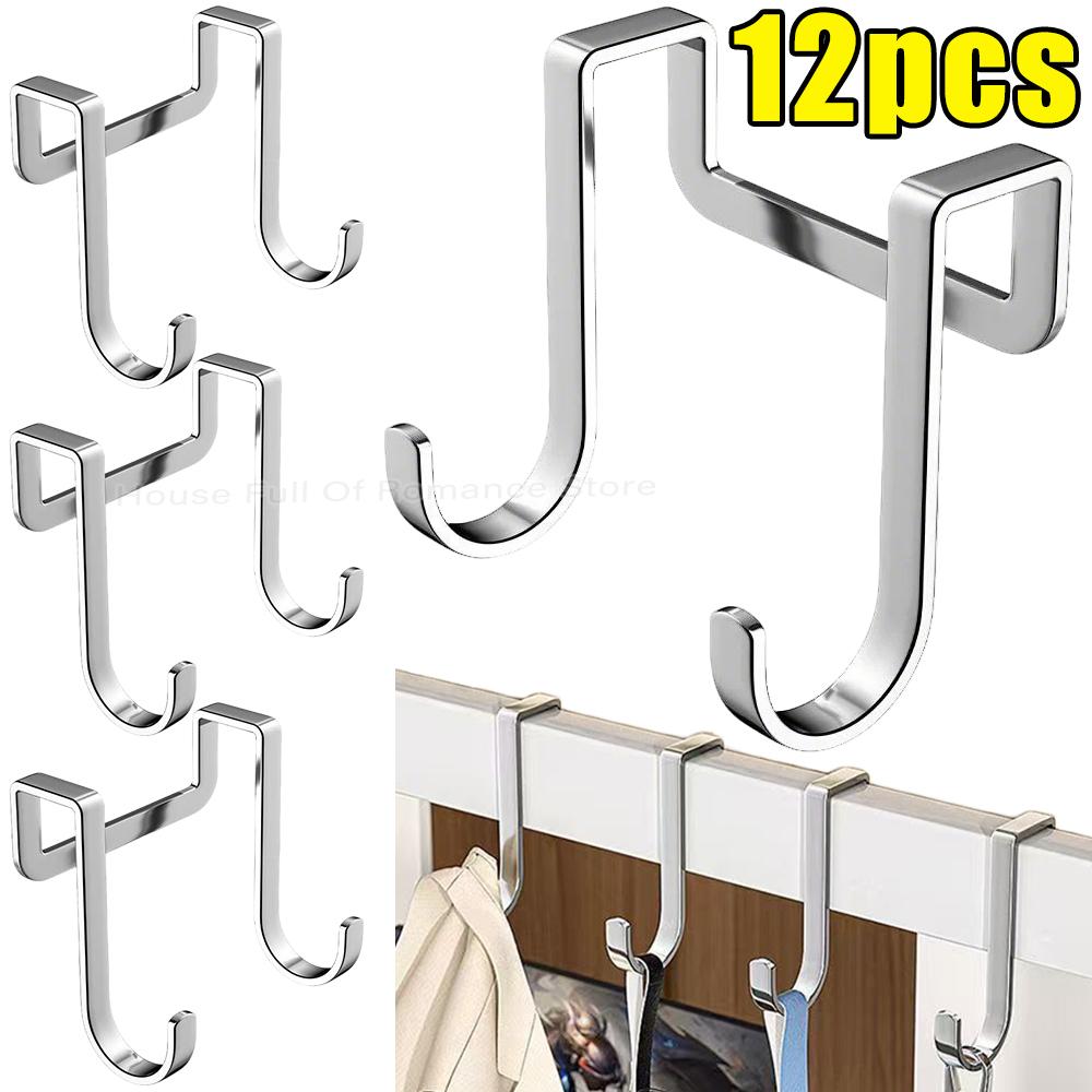 Crochets Double S en Acier Inoxydable Sans Clou Pour Suspendre Derrière la Porte d'Armoire ou de Tiroir Étagère de Rangement pour Manteaux et Serviettes de Cuisine et de Salle de Bain