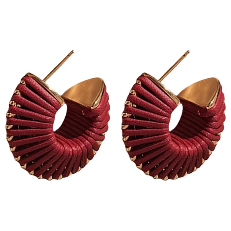 Женские Серьги-гвоздики из Кожи в Форме Буквы С Маillard Стиль Ушные Аксессуары для Вечеринки Круглые Блестящие Серьги-Хугги Серьги