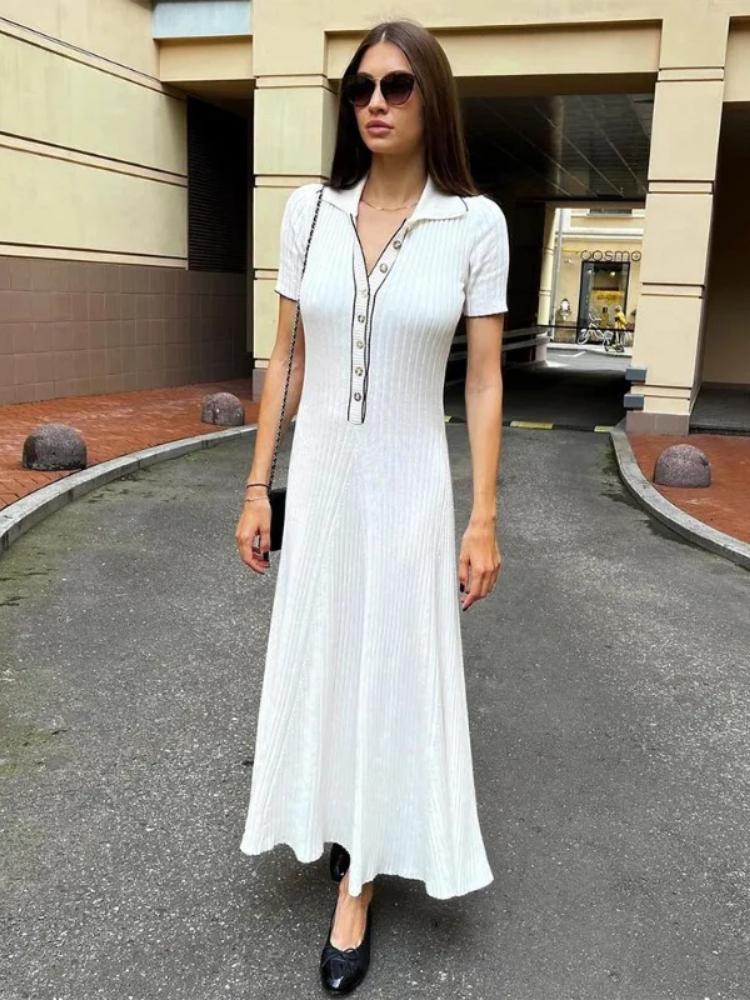 

Элегантное трикотажное платье Trendix для женщин, модные длинные платья с коротким рукавом в стиле пэчворк, женское винтажное трикотажное вечернее платье High Street L белый