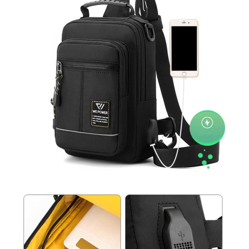 Geantă de umăr pentru bărbați, impermeabilă, USB, pentru bărbați, geantă pentru piept pentru bărbați, antifurt, scurtă de călătorie, pentru piept.