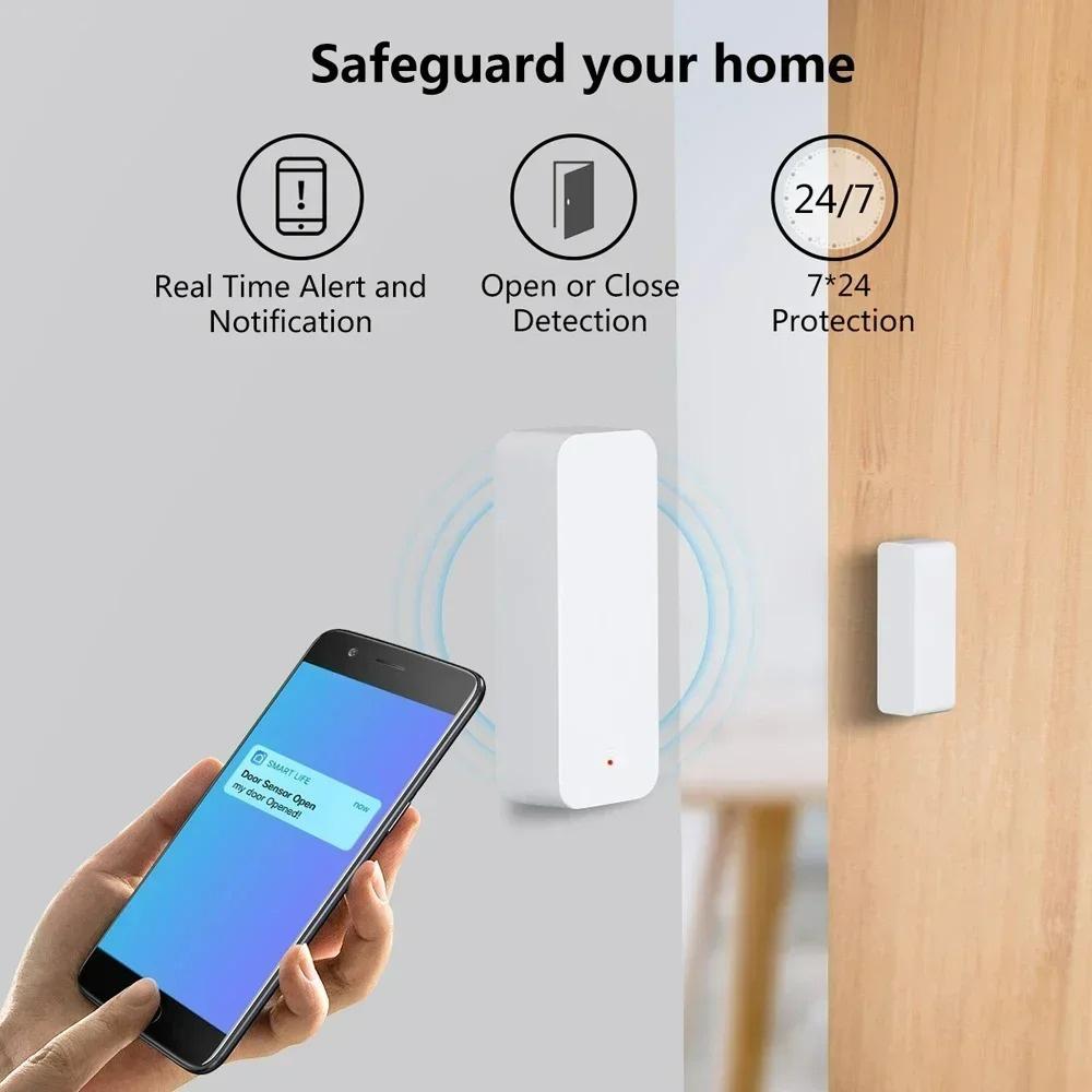 Tuya Smart Open Closed Door Window Sensor Wireless Magnetic Detector Real Time APP Remote Monitor Security Alarm Home Security