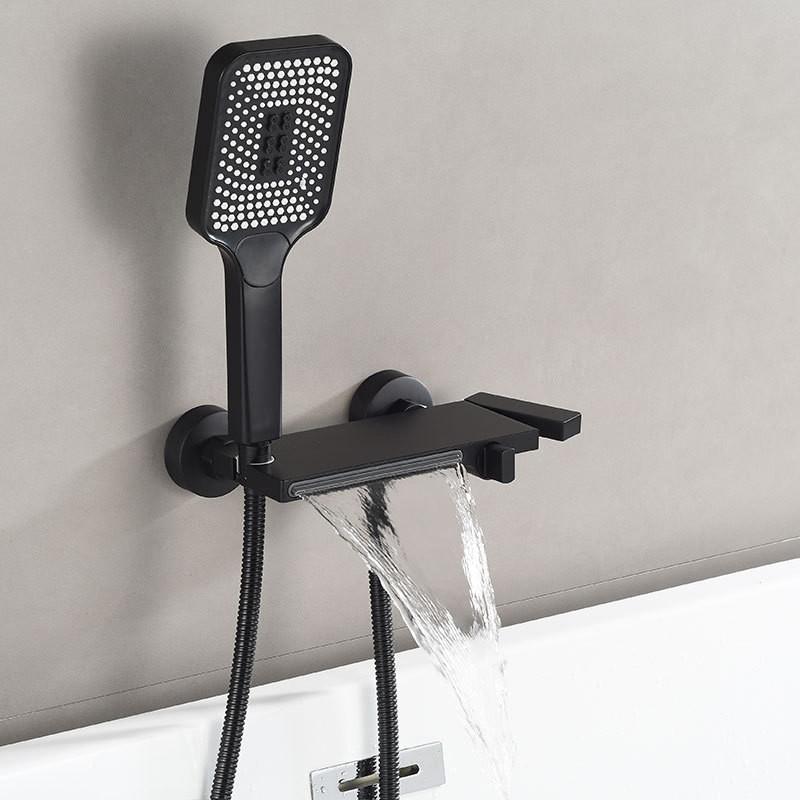Black Bathtub Shower Set Hot & Cold Black Bathroom Shower Faucet Gray Bathroom Foldable Shower Faucet Set with Slid Bar Brass