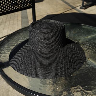 French Vintage Hepburn Black Big Eaves Bell Hat Top Hat Women'S Summer Shade Sun Protection Resort Beach Sun Straw Hat