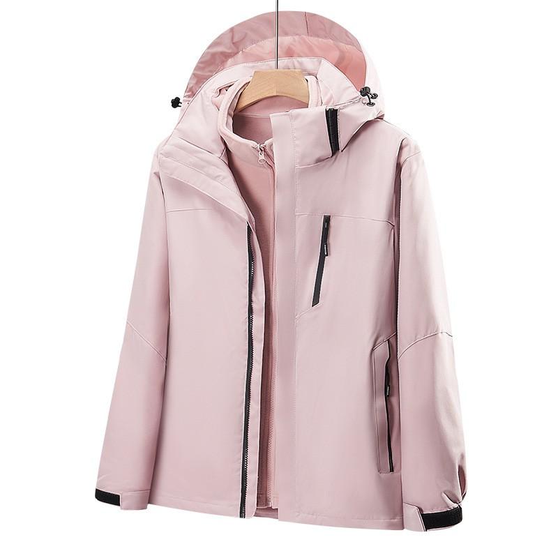 3-in-1 Fleece Lined Hooded Jacket Men Women Outdoor Hiking Camping Skiing 2111