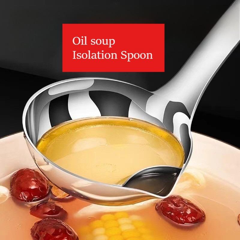 Stainless Steel Soup Fat Oil Separator Ladles Skimmer Spoon Soup Colander for Kitchen with Heat Insulation Anti-scalding