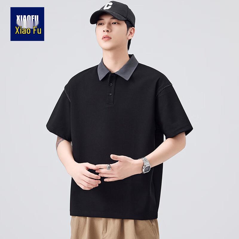 Men s Casual Loose Fit Short Sleeve Polo Shirt M чёрный