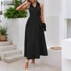 ZANZEA Women Summer Turn Down Collar Casual Sleeveless Long Dress