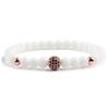 Black Frosted Copper Bead Bracelet with Micro-Inlaid Black Diamond and White Porcelain, Elastic Rope Jewelry for Men and Women.