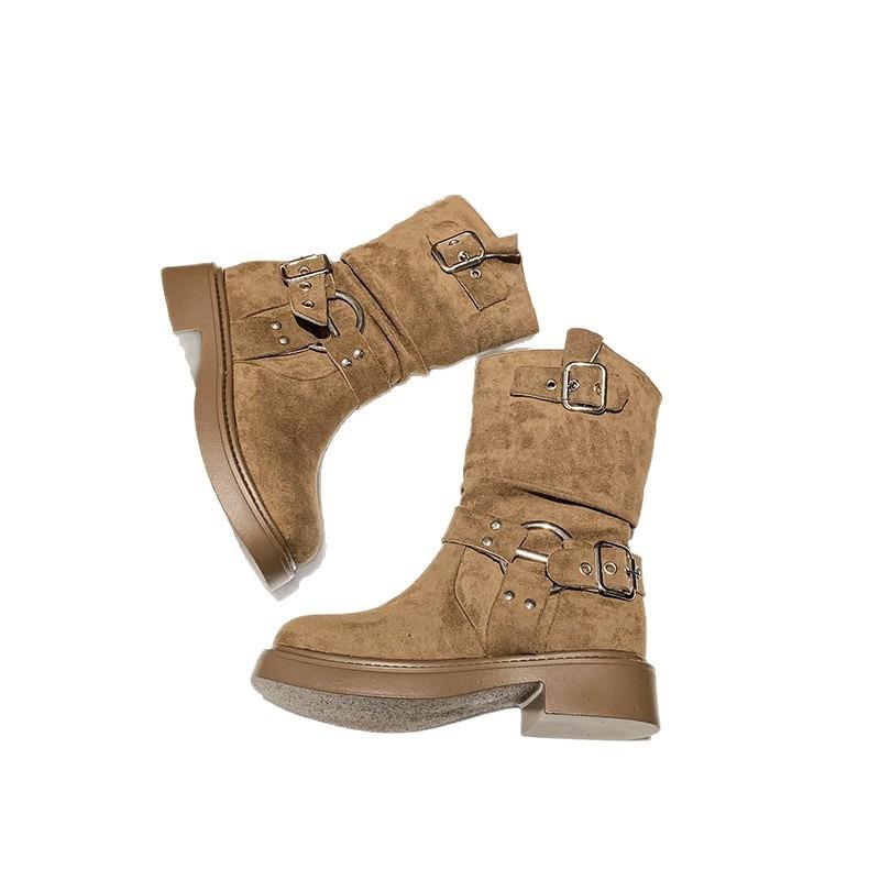 Autumn New Fashion Boots Women's Shoes Medium Tube Suede Cloth Rivets