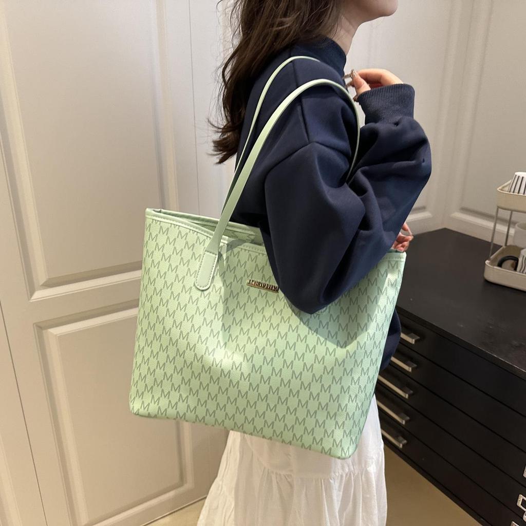 2025 Summer Women's French Tote: Large Capacity Solid Color Shoulder Handbag with Letter Design