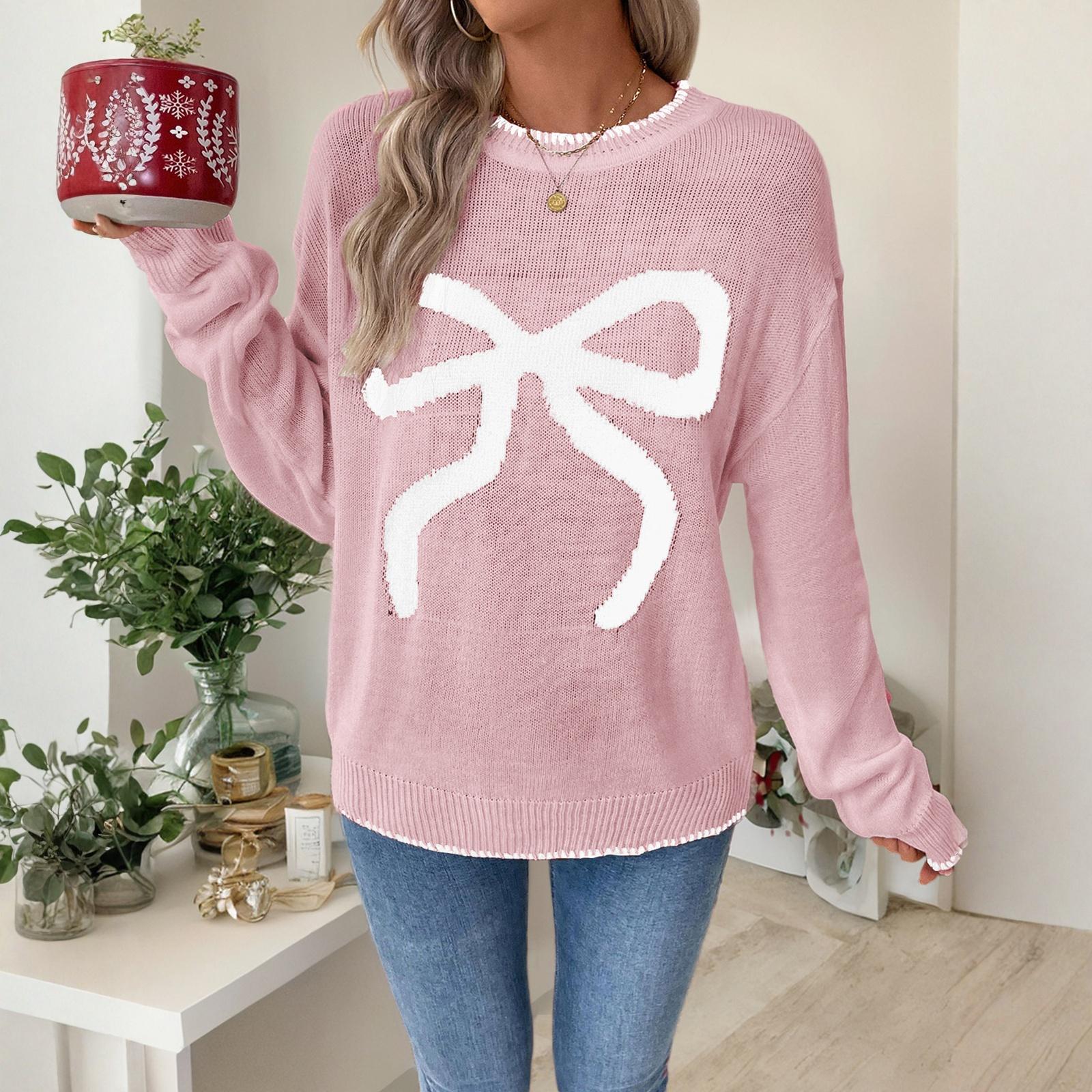 

Женский свитер с бантом и зимний ленивый свободный теплый и удобный пуловер кардиган L розовый