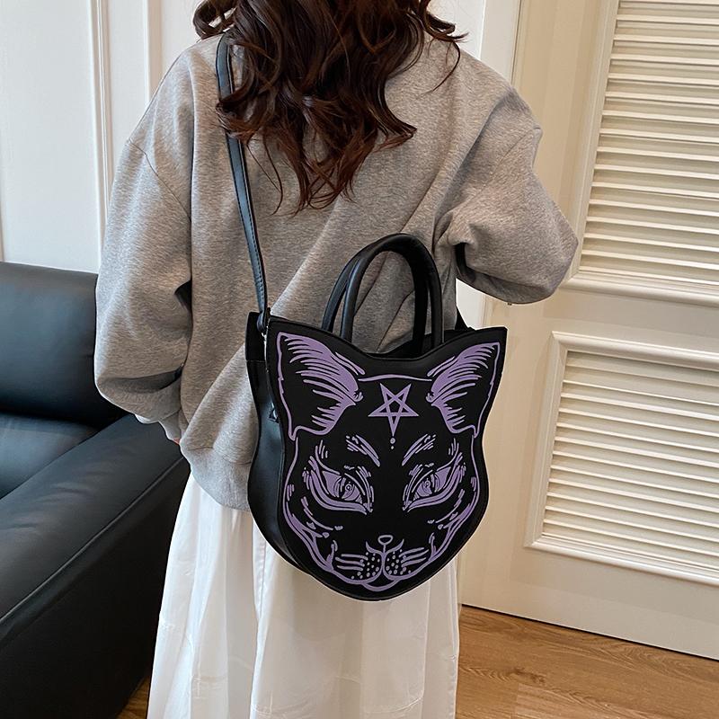 Horror Black Cat Shoulder Bags Halloween Gloomy PU Leather Designer Women Handbags Punk Spooky Novelty Female Crossbody Purse